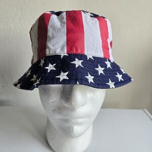 Stars and Stripes Bucket Hat Cap Flag Design OSFM (S/M) USA Labor 4th‎ Memorial